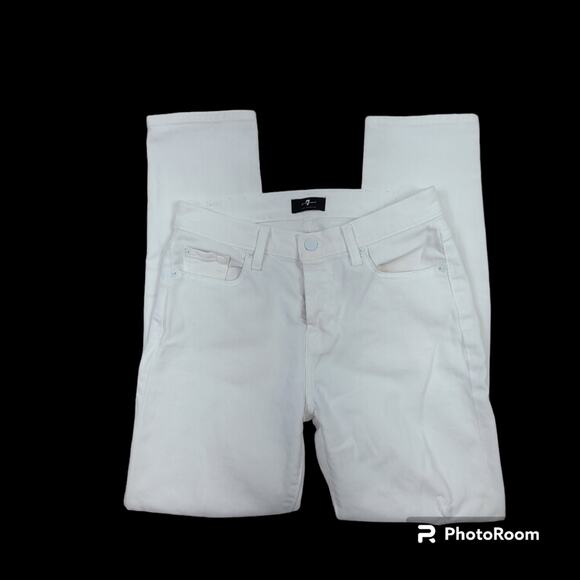 7 For All Mankind Josefina Distressed White Ankle Skinny Jeans SZ 26 - Picture 2 of 16